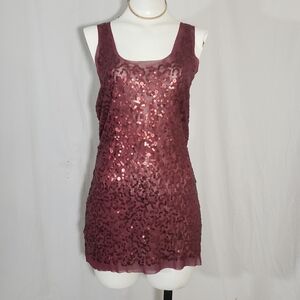 Max studio sequin sheer burgandy top size S